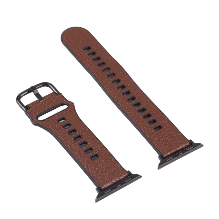 Litchi TPU Watch Band For Apple Watch Ultra 49mm&Watch Ultra 2 49mm / Series 9&8&7 45mm / SE 3&SE 2&6&SE&5&4 44mm / 3&2&1 42mm(Coffee Black) by bashfashion