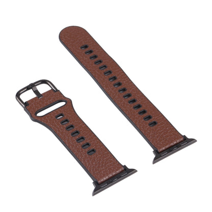 Litchi TPU Watch Band For Apple Watch Ultra 49mm&Watch Ultra 2 49mm / Series 9&8&7 45mm / SE 3&SE 2&6&SE&5&4 44mm / 3&2&1 42mm(Coffee Black) by bashfashion