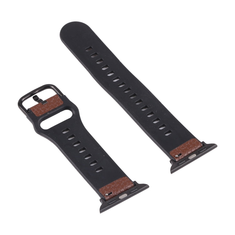 Litchi TPU Watch Band For Apple Watch Ultra 49mm&Watch Ultra 2 49mm / Series 9&8&7 45mm / SE 3&SE 2&6&SE&5&4 44mm / 3&2&1 42mm(Coffee Black) by bashfashion