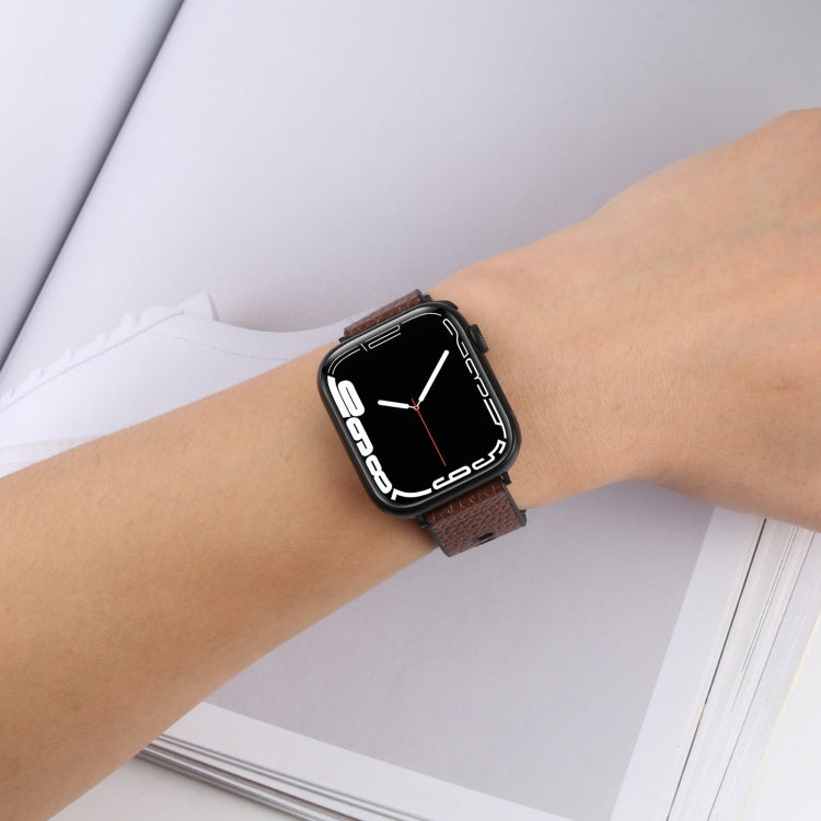 Litchi TPU Watch Band For Apple Watch Ultra 49mm&Watch Ultra 2 49mm / Series 9&8&7 45mm / SE 3&SE 2&6&SE&5&4 44mm / 3&2&1 42mm(Coffee Black) by bashfashion