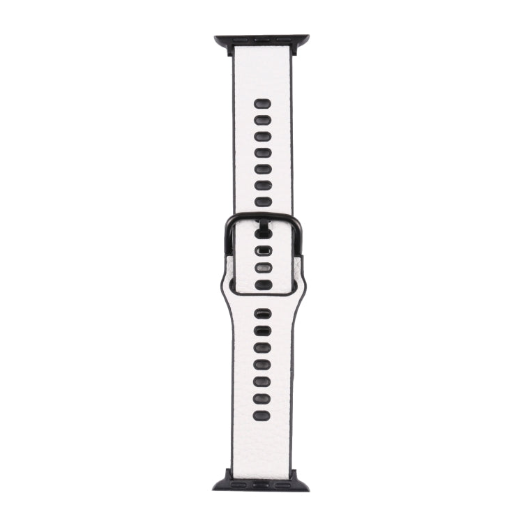Litchi TPU Watch Band For Apple Watch Ultra 49mm&Watch Ultra 2 49mm / Series 9&8&7 45mm / SE 3&SE 2&6&SE&5&4 44mm / 3&2&1 42mm(White Black) by bashfashion