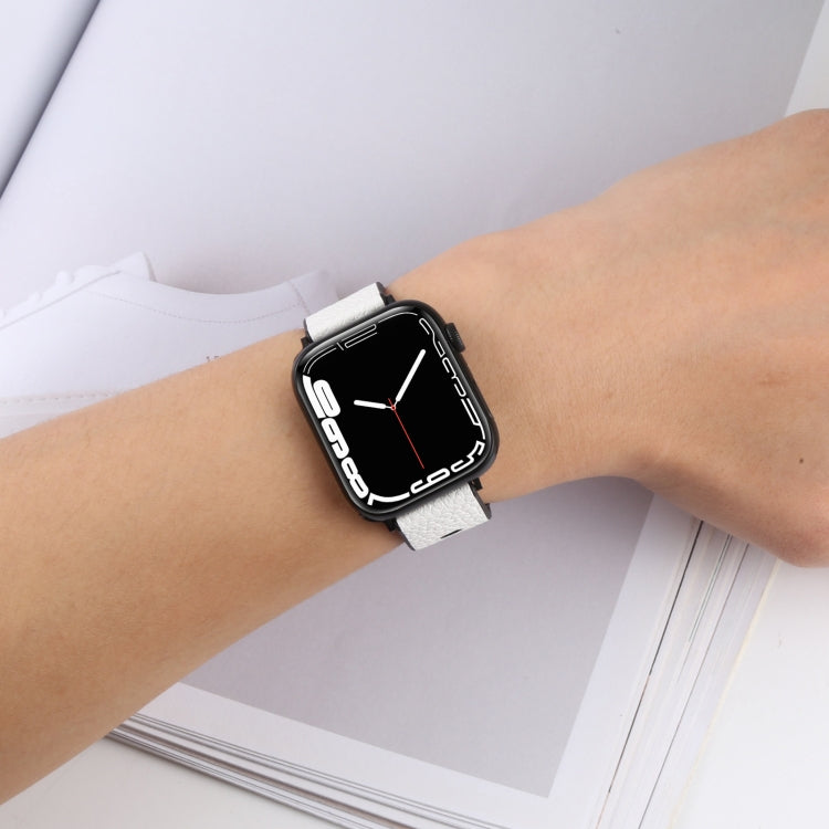 Litchi TPU Watch Band For Apple Watch Ultra 49mm&Watch Ultra 2 49mm / Series 9&8&7 45mm / SE 3&SE 2&6&SE&5&4 44mm / 3&2&1 42mm(White Black) by bashfashion