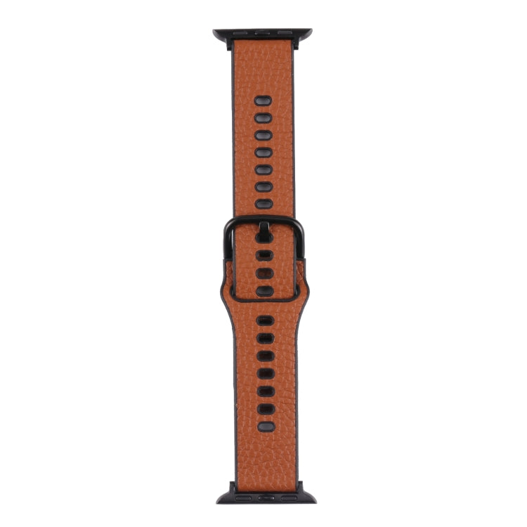 Litchi TPU Watch Band For Apple Watch Ultra 49mm&Watch Ultra 2 49mm / Series 9&8&7 45mm / SE 3&SE 2&6&SE&5&4 44mm / 3&2&1 42mm(Brown Black) by bashfashion