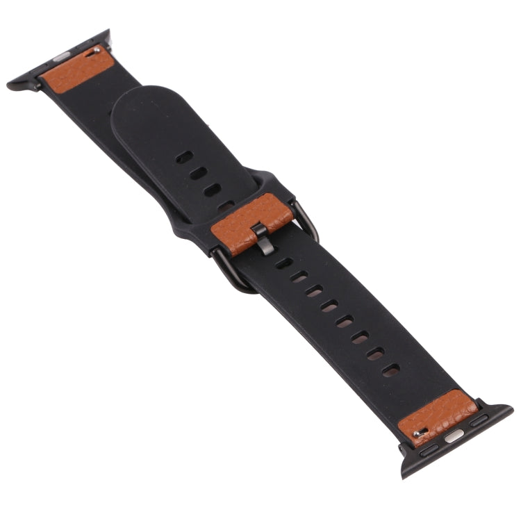 Litchi TPU Watch Band For Apple Watch Ultra 49mm&Watch Ultra 2 49mm / Series 9&8&7 45mm / SE 3&SE 2&6&SE&5&4 44mm / 3&2&1 42mm(Brown Black) by bashfashion