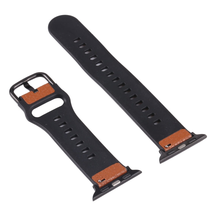 Litchi TPU Watch Band For Apple Watch Ultra 49mm&Watch Ultra 2 49mm / Series 9&8&7 45mm / SE 3&SE 2&6&SE&5&4 44mm / 3&2&1 42mm(Brown Black) by bashfashion