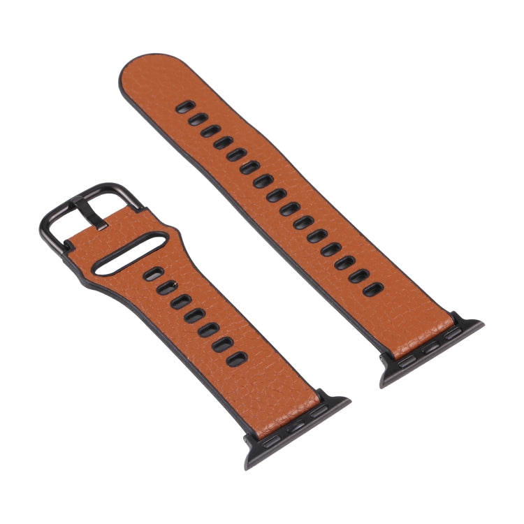 Litchi TPU Watch Band For Apple Watch Ultra 49mm&Watch Ultra 2 49mm / Series 9&8&7 45mm / SE 3&SE 2&6&SE&5&4 44mm / 3&2&1 42mm(Brown Black) by bashfashion
