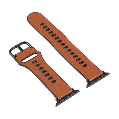Litchi TPU Watch Band For Apple Watch Ultra 49mm&Watch Ultra 2 49mm / Series 9&8&7 45mm / SE 3&SE 2&6&SE&5&4 44mm / 3&2&1 42mm(Brown Black) by bashfashion
