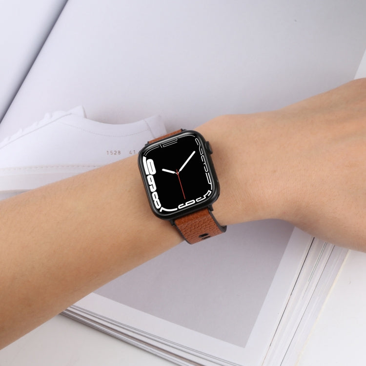 Litchi TPU Watch Band For Apple Watch Ultra 49mm&Watch Ultra 2 49mm / Series 9&8&7 45mm / SE 3&SE 2&6&SE&5&4 44mm / 3&2&1 42mm(Brown Black) by bashfashion