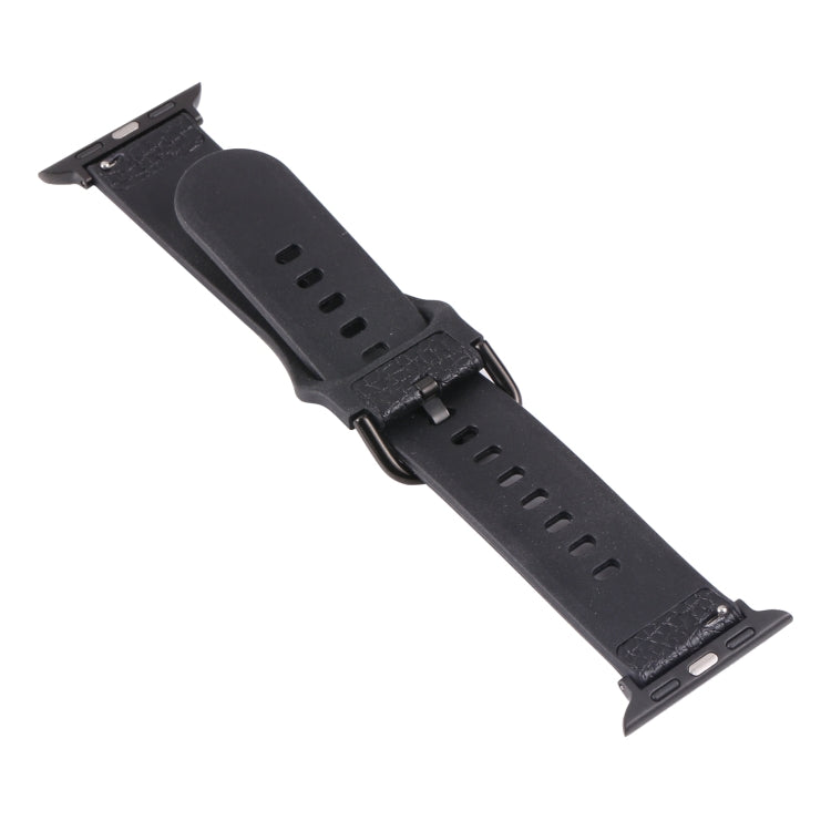 Litchi TPU Watch Band For Apple Watch Ultra 49mm&Watch Ultra 2 49mm / Series 9&8&7 45mm / SE 3&SE 2&6&SE&5&4 44mm / 3&2&1 42mm(Black) by bashfashion