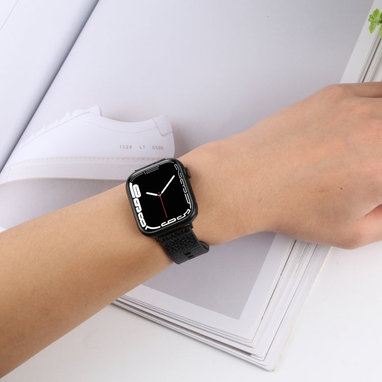 Litchi TPU Watch Band For Apple Watch Ultra 49mm&Watch Ultra 2 49mm / Series 9&8&7 45mm / SE 3&SE 2&6&SE&5&4 44mm / 3&2&1 42mm(Black) by bashfashion