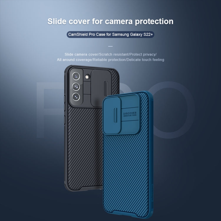 For Samsung Galaxy S22+ 5G NILLKIN Black Mirror Pro Series Camshield Phone Case(Blue) by NILLKIN