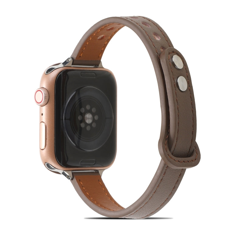 Double Rivets Leather Watch Band for Apple Watch Series 9&8&7 41mm / SE 3&SE 2&6&SE&5&4 40mm / 3&2&1 38mm(Light Brown) by bashfashion