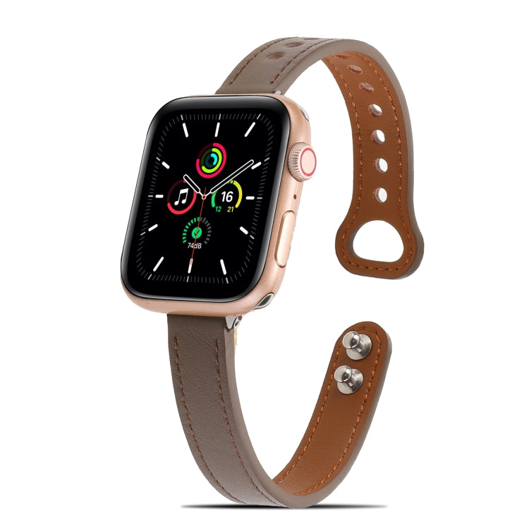 Double Rivets Leather Watch Band for Apple Watch Series 9&8&7 41mm / SE 3&SE 2&6&SE&5&4 40mm / 3&2&1 38mm(Light Brown) by bashfashion