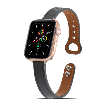 Double Rivets Leather Watch Band for Apple Watch Series 9&8&7 41mm / SE 3&SE 2&6&SE&5&4 40mm / 3&2&1 38mm(Black) by bashfashion