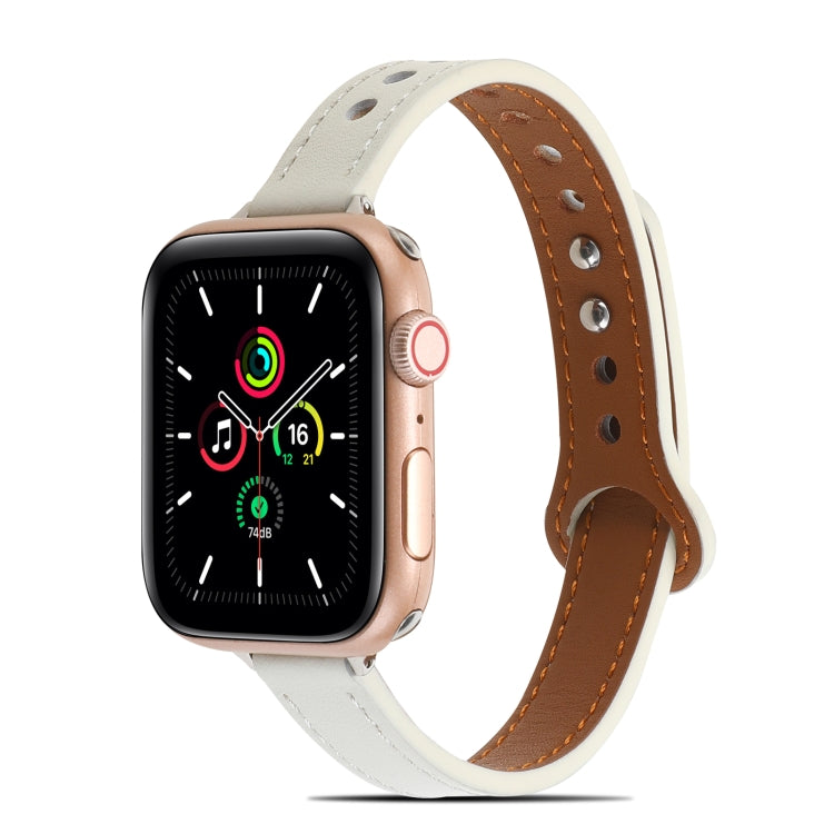 Double Rivets Leather Watch Band for Apple Watch Series 9&8&7 41mm / SE 3&SE 2&6&SE&5&4 40mm / 3&2&1 38mm(White) by bashfashion