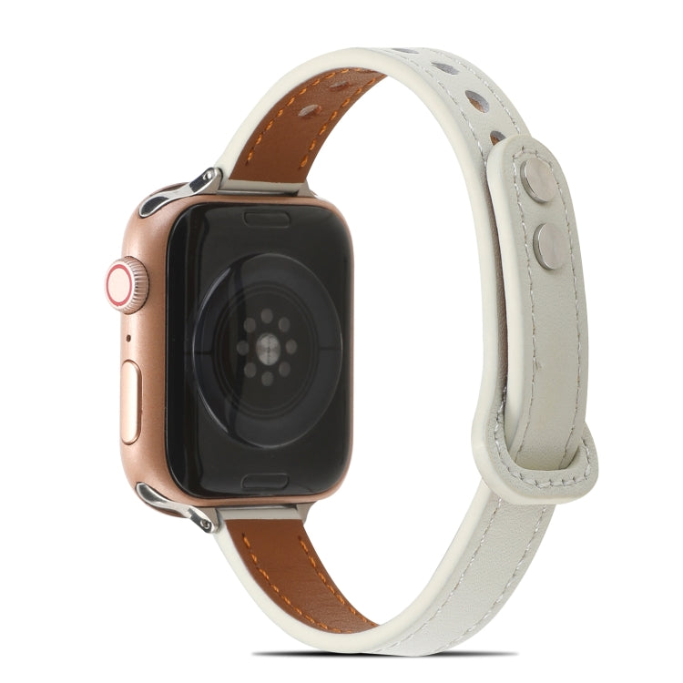 Double Rivets Leather Watch Band for Apple Watch Series 9&8&7 41mm / SE 3&SE 2&6&SE&5&4 40mm / 3&2&1 38mm(White) by bashfashion