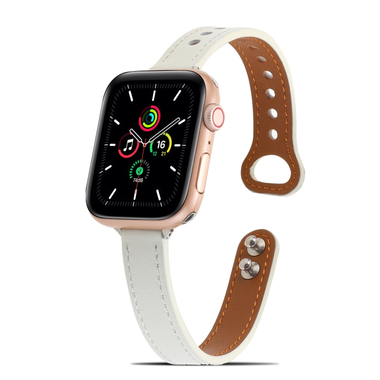Double Rivets Leather Watch Band for Apple Watch Series 9&8&7 41mm / SE 3&SE 2&6&SE&5&4 40mm / 3&2&1 38mm(White) by bashfashion