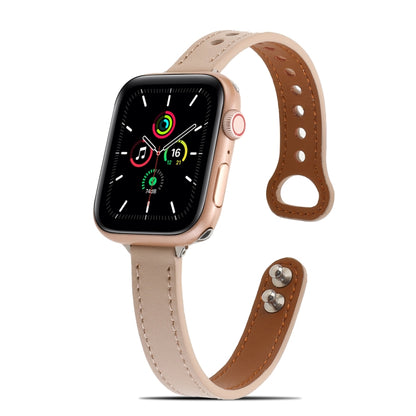 Double Rivets Leather Watch Band for Apple Watch Series 9&8&7 41mm / SE 3&SE 2&6&SE&5&4 40mm / 3&2&1 38mm(Beige) by bashfashion