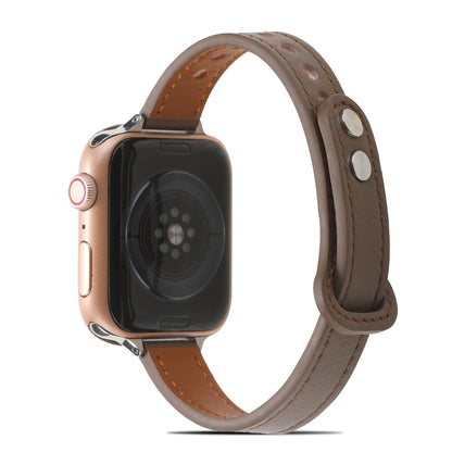 Double Rivets Leather Watch Band for Apple Watch Ultra 49mm&Watch Ultra 2 49mm / Series 9&8&7 45mm / SE 3&SE 2&6&SE&5&4 44mm / 3&2&1 42mm(Light Brown) by bashfashion