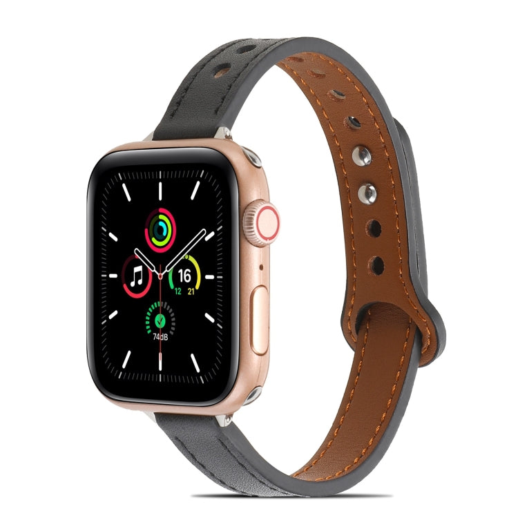Double Rivets Leather Watch Band for Apple Watch Ultra 49mm&Watch Ultra 2 49mm / Series 9&8&7 45mm / SE 3&SE 2&6&SE&5&4 44mm / 3&2&1 42mm(Black) by bashfashion