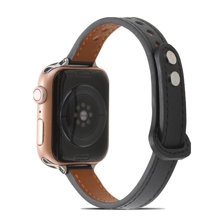 Double Rivets Leather Watch Band for Apple Watch Ultra 49mm&Watch Ultra 2 49mm / Series 9&8&7 45mm / SE 3&SE 2&6&SE&5&4 44mm / 3&2&1 42mm(Black) by bashfashion