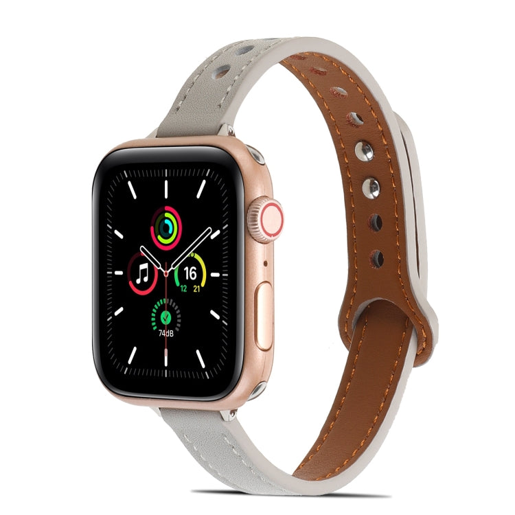 Double Rivets Leather Watch Band for Apple Watch Ultra 49mm&Watch Ultra 2 49mm / Series 9&8&7 45mm / SE 3&SE 2&6&SE&5&4 44mm / 3&2&1 42mm(Grey) by bashfashion
