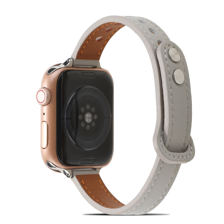 Double Rivets Leather Watch Band for Apple Watch Ultra 49mm&Watch Ultra 2 49mm / Series 9&8&7 45mm / SE 3&SE 2&6&SE&5&4 44mm / 3&2&1 42mm(Grey) by bashfashion