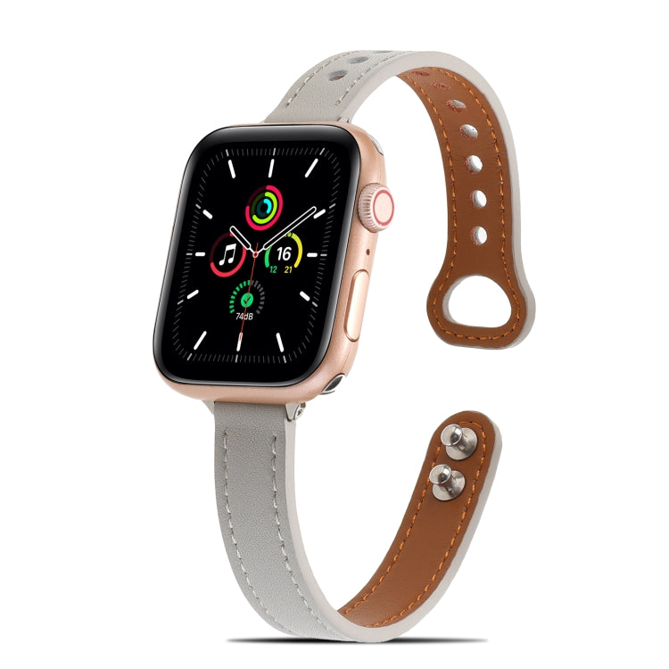 Double Rivets Leather Watch Band for Apple Watch Ultra 49mm&Watch Ultra 2 49mm / Series 9&8&7 45mm / SE 3&SE 2&6&SE&5&4 44mm / 3&2&1 42mm(Grey) by bashfashion