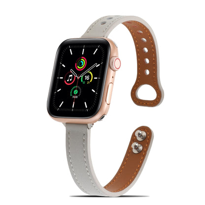 Double Rivets Leather Watch Band for Apple Watch Ultra 49mm&Watch Ultra 2 49mm / Series 9&8&7 45mm / SE 3&SE 2&6&SE&5&4 44mm / 3&2&1 42mm(Grey) by bashfashion