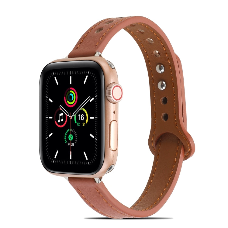 Double Rivets Leather Watch Band for Apple Watch Ultra 49mm&Watch Ultra 2 49mm / Series 9&8&7 45mm / SE 3&SE 2&6&SE&5&4 44mm / 3&2&1 42mm(Brown) by bashfashion