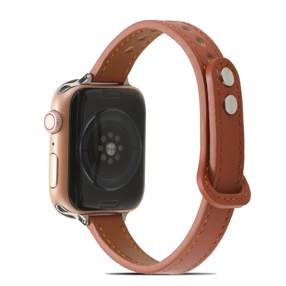 Double Rivets Leather Watch Band for Apple Watch Ultra 49mm&Watch Ultra 2 49mm / Series 9&8&7 45mm / SE 3&SE 2&6&SE&5&4 44mm / 3&2&1 42mm(Brown) by bashfashion