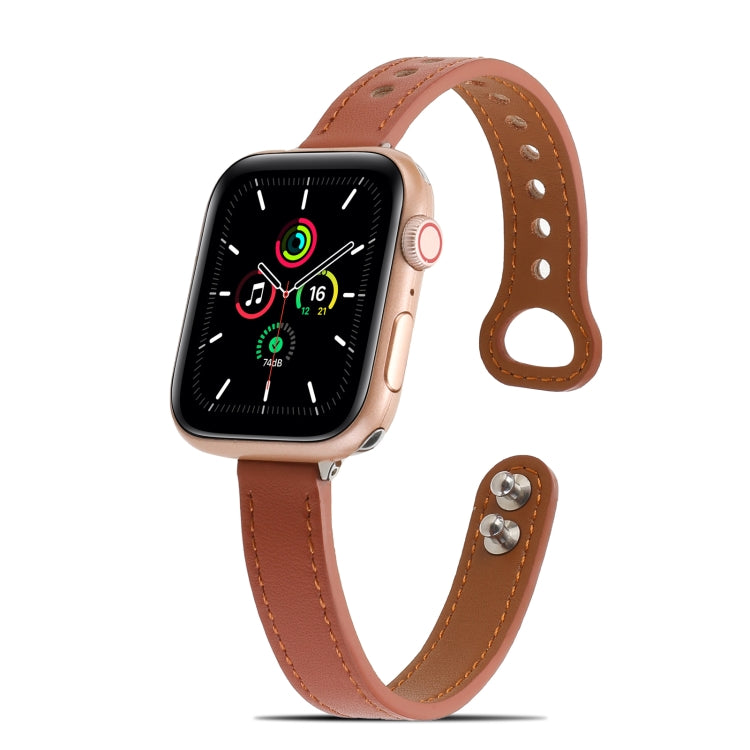 Double Rivets Leather Watch Band for Apple Watch Ultra 49mm&Watch Ultra 2 49mm / Series 9&8&7 45mm / SE 3&SE 2&6&SE&5&4 44mm / 3&2&1 42mm(Brown) by bashfashion