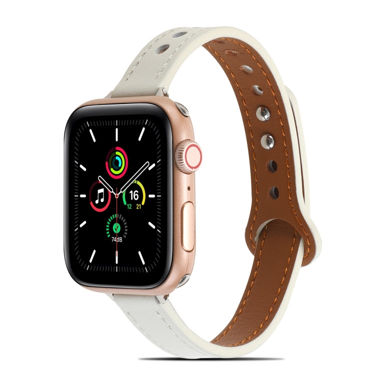 Double Rivets Leather Watch Band for Apple Watch Ultra 49mm&Watch Ultra 2 49mm / Series 9&8&7 45mm / SE 3&SE 2&6&SE&5&4 44mm / 3&2&1 42mm(White) by bashfashion