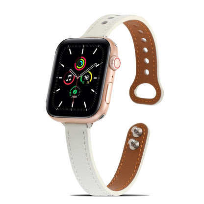Double Rivets Leather Watch Band for Apple Watch Ultra 49mm&Watch Ultra 2 49mm / Series 9&8&7 45mm / SE 3&SE 2&6&SE&5&4 44mm / 3&2&1 42mm(White) by bashfashion