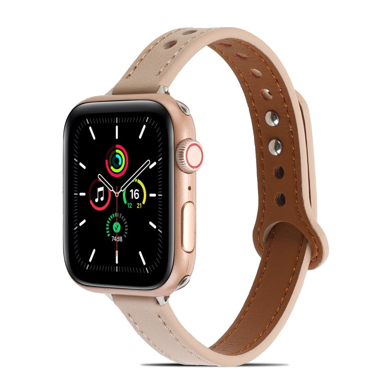 Double Rivets Leather Watch Band for Apple Watch Ultra 49mm&Watch Ultra 2 49mm / Series 9&8&7 45mm / SE 3&SE 2&6&SE&5&4 44mm / 3&2&1 42mm(Beige) by bashfashion