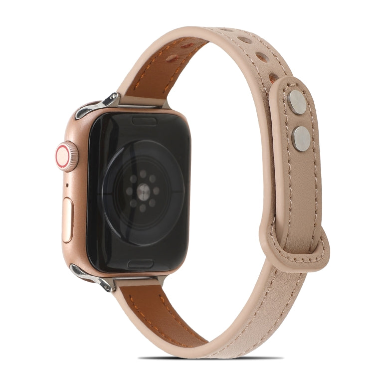 Double Rivets Leather Watch Band for Apple Watch Ultra 49mm&Watch Ultra 2 49mm / Series 9&8&7 45mm / SE 3&SE 2&6&SE&5&4 44mm / 3&2&1 42mm(Beige) by bashfashion