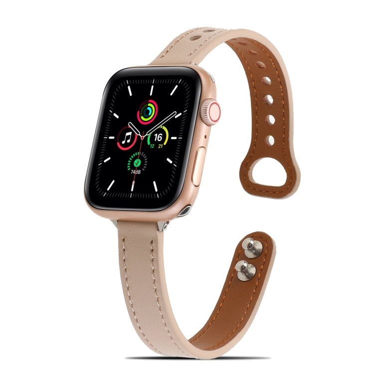 Double Rivets Leather Watch Band for Apple Watch Ultra 49mm&Watch Ultra 2 49mm / Series 9&8&7 45mm / SE 3&SE 2&6&SE&5&4 44mm / 3&2&1 42mm(Beige) by bashfashion