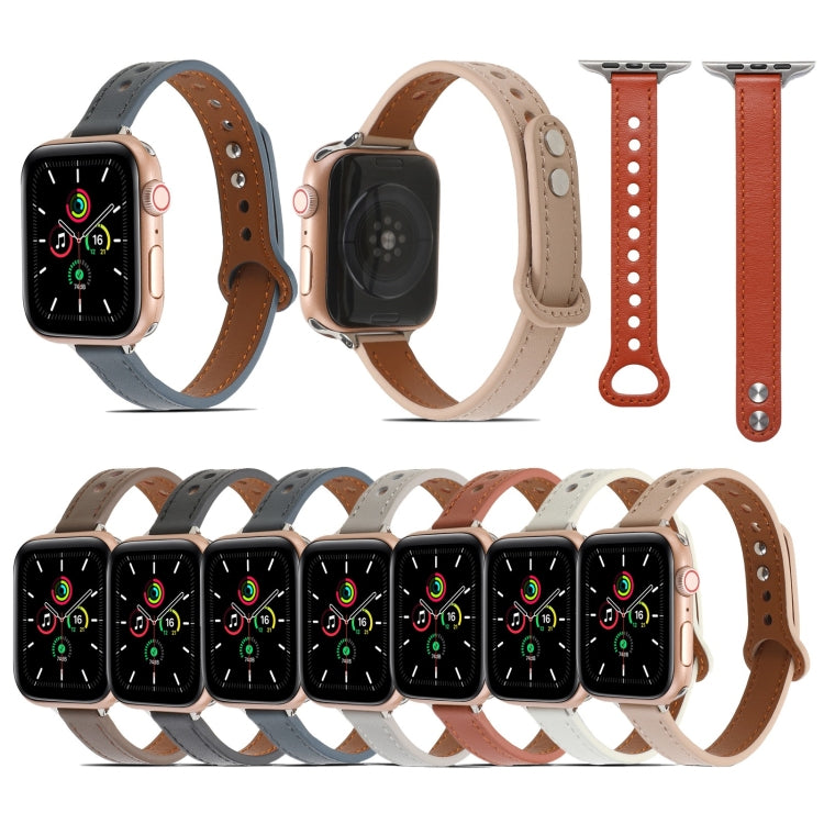 Double Rivets Leather Watch Band for Apple Watch Ultra 49mm&Watch Ultra 2 49mm / Series 9&8&7 45mm / SE 3&SE 2&6&SE&5&4 44mm / 3&2&1 42mm(Brown) by bashfashion
