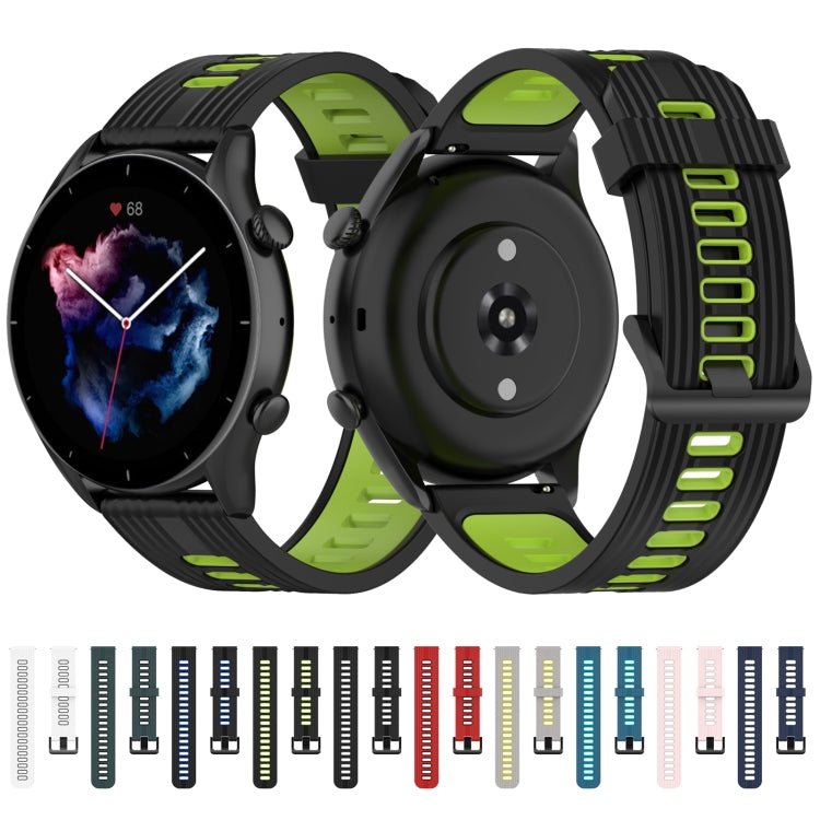 For Amazfit GTR 3/GTR 3 Pro/GTR 2 22mm Two-color Stripe Silicone Watch Band(White Black) by bashfashion