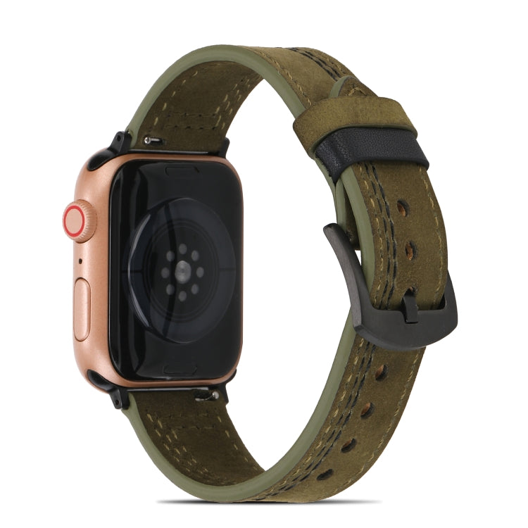 Sewing Matte Leather Watch Band for Apple Watch Series 9&8&7 41mm / SE 3&SE 2&6&SE&5&4 40mm / 3&2&1 38mm(Army Green) by bashfashion