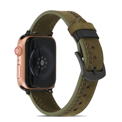 Sewing Matte Leather Watch Band for Apple Watch Series 9&8&7 41mm / SE 3&SE 2&6&SE&5&4 40mm / 3&2&1 38mm(Army Green) by bashfashion