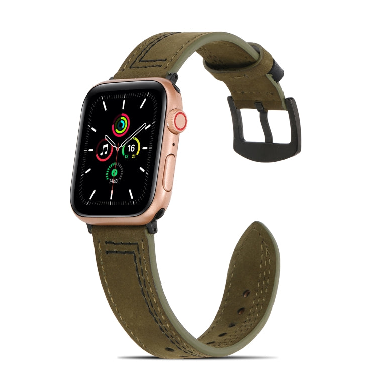 Sewing Matte Leather Watch Band for Apple Watch Series 9&8&7 41mm / SE 3&SE 2&6&SE&5&4 40mm / 3&2&1 38mm(Army Green) by bashfashion