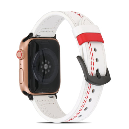Sewing Matte Leather Watch Band for Apple Watch Series 9&8&7 41mm / SE 3&SE 2&6&SE&5&4 40mm / 3&2&1 38mm(White) by bashfashion