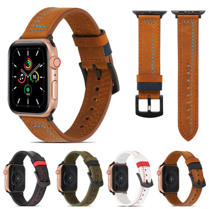 Sewing Matte Leather Watch Band for Apple Watch Series 9&8&7 41mm / SE 3&SE 2&6&SE&5&4 40mm / 3&2&1 38mm(Army Green) by bashfashion