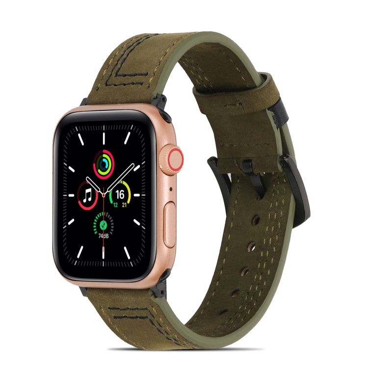 Sewing Matte Leather Watch Band for Apple Watch Ultra 49mm&Watch Ultra 2 49mm / Series 9&8&7 45mm / SE 3&SE 2&6&SE&5&4 44mm / 3&2&1 42mm(Army Green) by bashfashion
