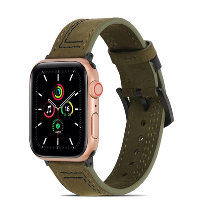 Sewing Matte Leather Watch Band for Apple Watch Ultra 49mm&Watch Ultra 2 49mm / Series 9&8&7 45mm / SE 3&SE 2&6&SE&5&4 44mm / 3&2&1 42mm(Army Green) by bashfashion