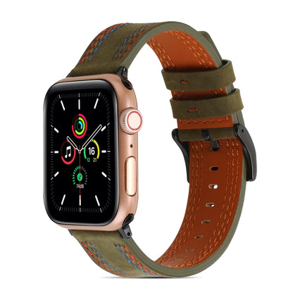 Sewing Matte Leather Watch Band for Apple Watch Series 9&8&7 41mm / SE 3&SE 2&6&SE&5&4 40mm / 3&2&1 38mm(Army Green) by bashfashion