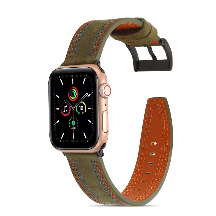 Sewing Matte Leather Watch Band for Apple Watch Series 9&8&7 41mm / SE 3&SE 2&6&SE&5&4 40mm / 3&2&1 38mm(Army Green) by bashfashion