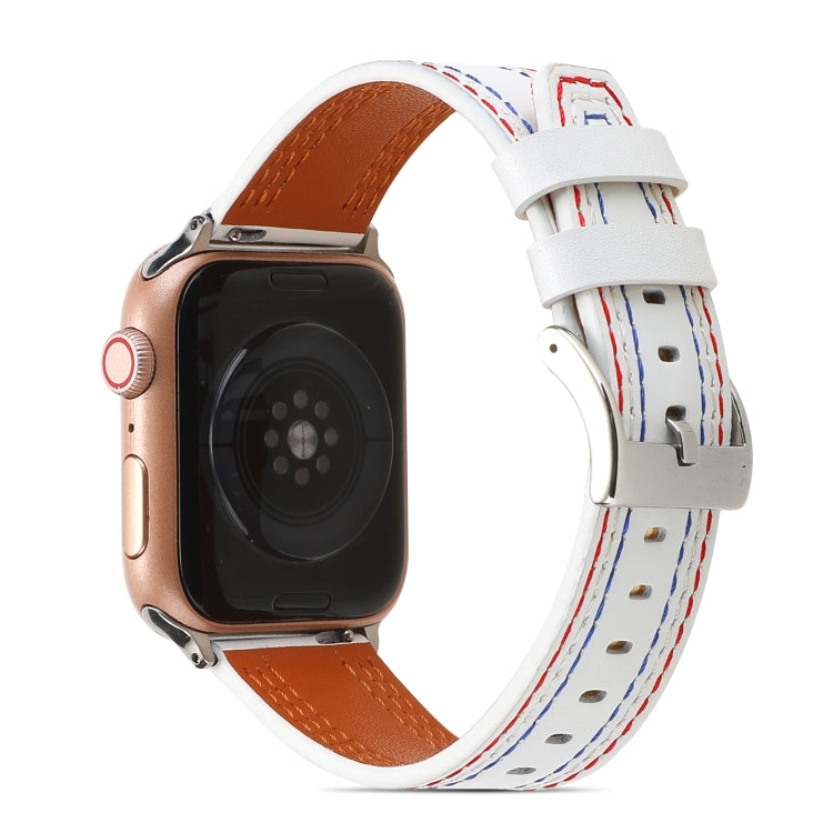 Sewing Matte Leather Watch Band for Apple Watch Series 9&8&7 41mm / SE 3&SE 2&6&SE&5&4 40mm / 3&2&1 38mm(White) by bashfashion