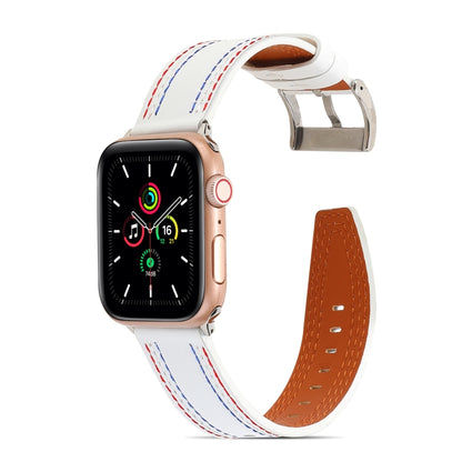 Sewing Matte Leather Watch Band for Apple Watch Series 9&8&7 41mm / SE 3&SE 2&6&SE&5&4 40mm / 3&2&1 38mm(White) by bashfashion